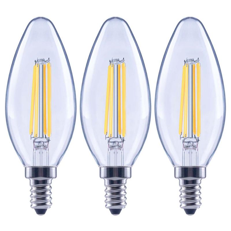 Photo 1 of EcoSmart 100-Watt Equivalent B13 Dimmable Blunt Tip Candle Clear Glass Filament LED Vintage Edison Light Bulb Daylight (3-Pack)
