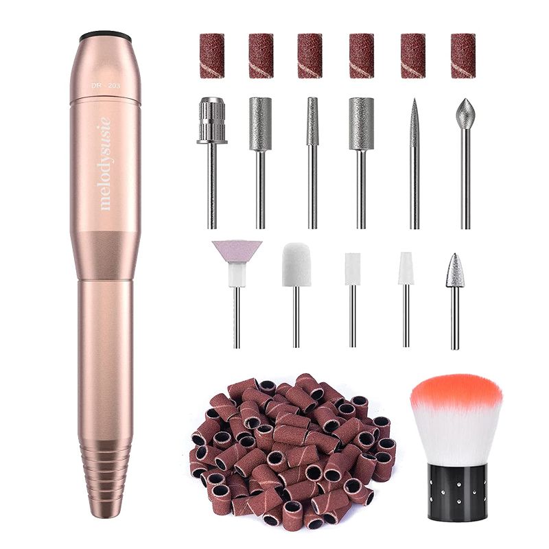 Photo 1 of MelodySusie Electric Nail Drill Machine 11 in 1 Kit, Portable Electric Nail File Efile Set for Acrylic Gel Nails, Manicure Pedicure Tool with Nail Drill Bits Sanding Bands Dust Brush, Gold
