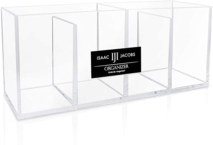 Photo 1 of Isaac Jacobs 4-Compartment Clear Acrylic Organizer- Makeup Brush Holder- Storage Solution- Office, Bathroom, Kitchen Supplies and More (Clear)
