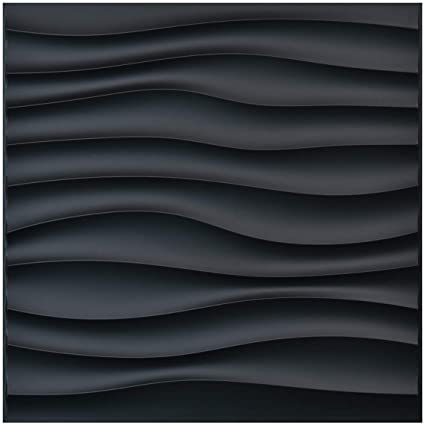 Photo 1 of Art3d PVC Wave Panels for Interior Wall Decor, Black Textured 3D Wall Tiles, 19.7" x 19.7" (12 Pack)
