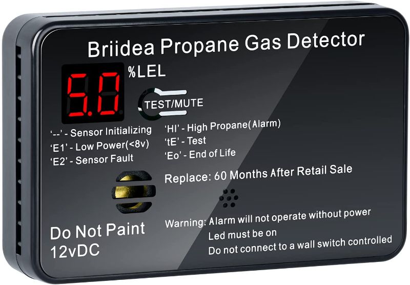 Photo 1 of RV Propane Alarm, Briidea Propane Gas Detector with 85dB Loud Alarm, 12 VDC, Black
