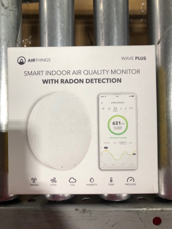 Photo 2 of Airthings Wave Plus Battery Operated Smart Radon + Indoor Air Quality Monitor (VOCs Temp Humidity CO2 Pressure)