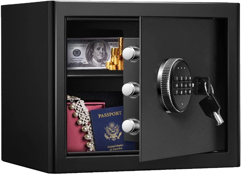 Photo 1 of WASJOYE Security Safe Cash Box with Double Digital Keypad Safety Key Lock Fireproof Cabinet Safe for Home Business Office Hotel Money Document Jewelry Passport (13.78 x 9.85 x 9.85 Inch)
