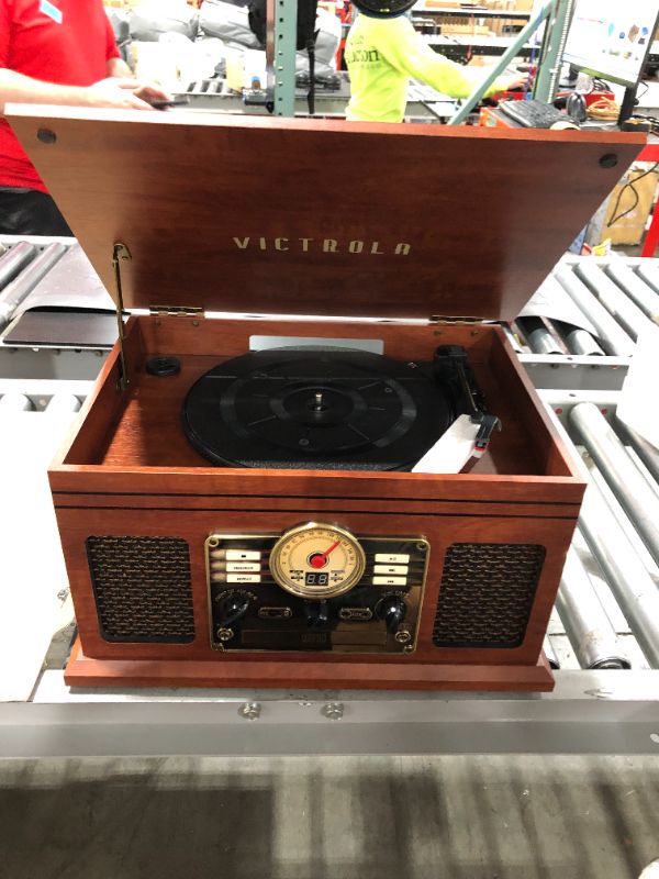 Photo 3 of Victrola Nostalgic 7-in-1 Bluetooth Record Player & Multimedia Center with Built-in Speakers - 3-Speed Turntable, CD & Cassette Player, AM/FM Radio, USB | Wireless Music Streaming | Mahogany SELLING FOR PARTS WILL NOT TURN ON
