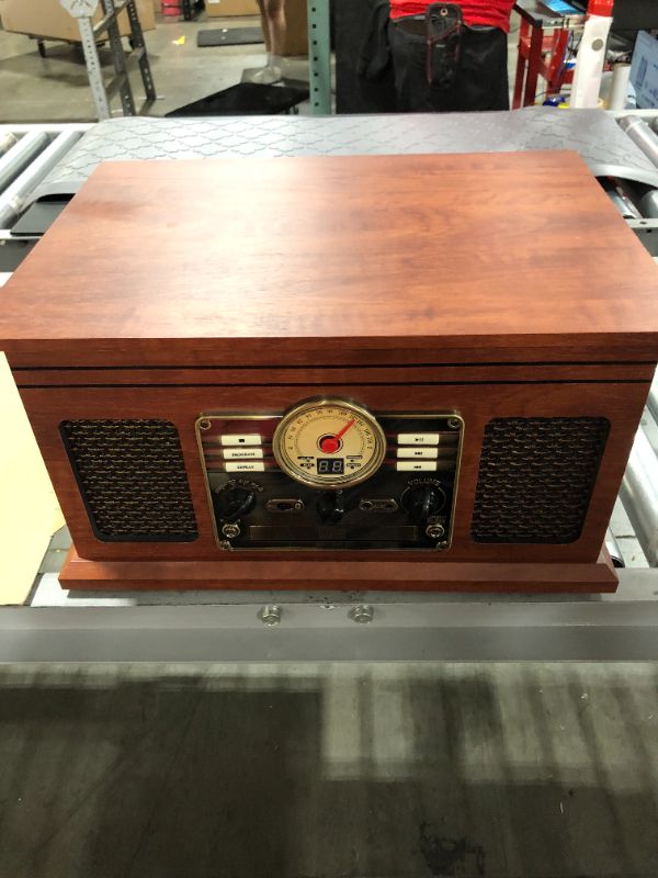 Photo 2 of Victrola Nostalgic 7-in-1 Bluetooth Record Player & Multimedia Center with Built-in Speakers - 3-Speed Turntable, CD & Cassette Player, AM/FM Radio, USB | Wireless Music Streaming | Mahogany SELLING FOR PARTS WILL NOT TURN ON
