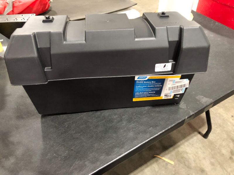 Photo 3 of Camco Heavy Duty Double Battery Box with Straps and Hardware - Group GC2 | Safely Stores RV, Automotive, and Marine Batteries | Measures Inside 21-1/2" x 7-3/8" x 11-3/16" | (55374)
