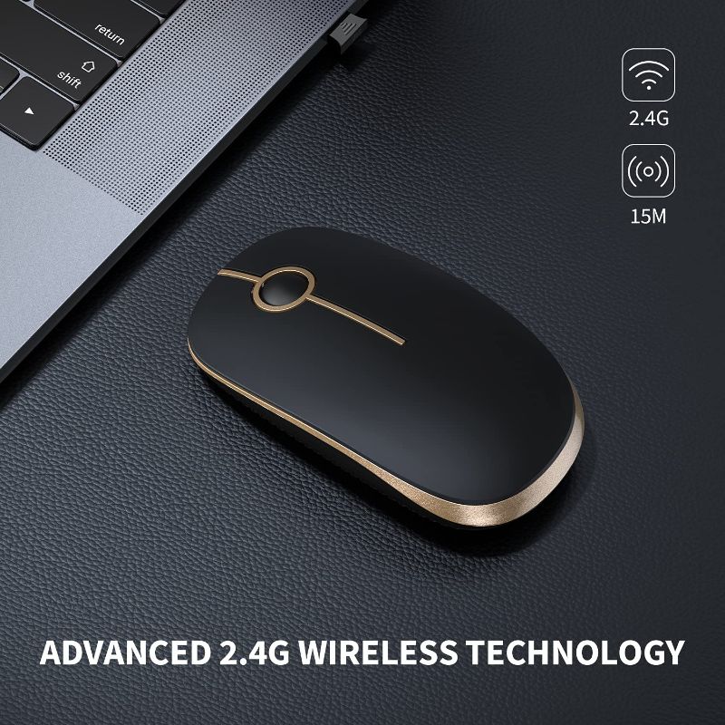 Photo 2 of Wireless Mouse, Vssoplor 2.4G Slim Portable Computer Mice with Nano Receiver for Notebook, PC, Laptop, Computer-Black and Gold
