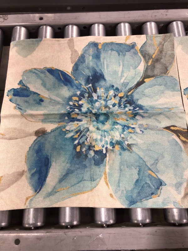 Photo 1 of DECORATIVE THROW PILLOW COVERS, BLUE FLORAL DESIGN. APPROX. 18" X 18" PACK OF 4.