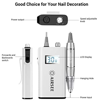 Photo 2 of AIRSEE Rechargeable 30000RPM Electric Nail Drill Professional Portable E File Machine for Acrylic Nails Natural Extension Gel Nails Polish Cuticle, Cordless High Speed for Salon Use or Home DIY White. OPEN BOX.
