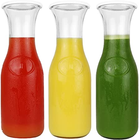 Photo 1 of CHEF CAPTAIN GLASS CARAFE SET OF 3. CLEAR GLASS.