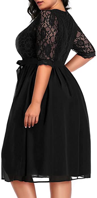 Photo 2 of Pinup Fashion Women's Plus Size Lace Top Wrap V Neck Half Sleeves Cocktail Party Dress
NEW WITH TAGS.