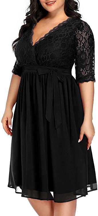 Photo 1 of Pinup Fashion Women's Plus Size Lace Top Wrap V Neck Half Sleeves Cocktail Party Dress
NEW WITH TAGS.