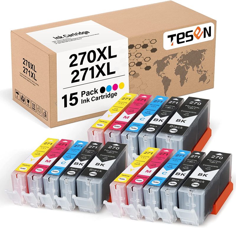 Photo 1 of TESEN Compatible Ink Cartridge Replacement for Canon 270 XL 271 XL PGI 270XL CLI 271XL Use with Canon PIXMA MG6822 MG5722 MG6821 TS6020 TS5020 MG2720 MGB5721 Printer , 15 Pack Color Set
