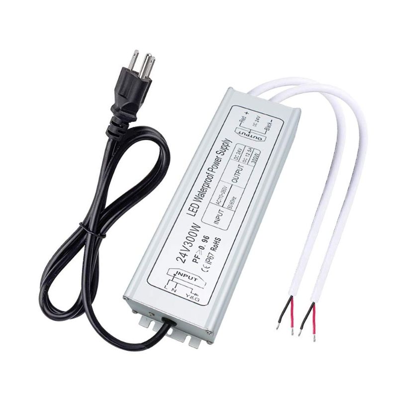 Photo 1 of inShareplus LED Driver, 300W IP67 Waterproof Outdoor Power Supply, AC 90-265V to DC 24V 12.5A Low Voltage Transformer, Adapter with 3-Prong Plug for LED Light, Computer Project, Outdoor Use
