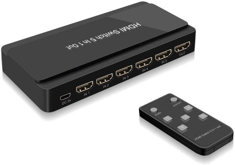 Photo 1 of HDMI Switcher, LVY 5 in 1 Out HDMI Switch 5x1 HDMI Switch Selector 5 Port Box with IR Remote Control HDMI 1.4 HDCP 1.4 Support 4K@30Hz Ultra HD 3D 2160P 1080P