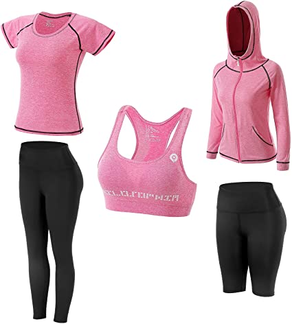 Photo 1 of JULY'S SONG Women Workout Clothes Set Upgraded 5 PCS Exercise Outfits for Running Yoga Gym Tracksuits (SM)
