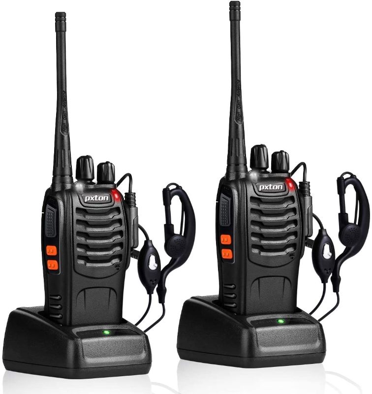 Photo 1 of pxton Walkie Talkies Rechargeable Long Range Two-Way Radios with Earpieces,2-Way Radios UHF Handheld Transceiver Walky Talky with Flashlight Li-ion Battery and Charger?2 Pack?
