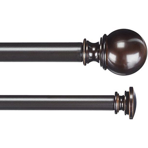 Photo 1 of Basics 1" Double Extendable Curtain Rods with Round Finials Set, 72" to 144", Bronze
