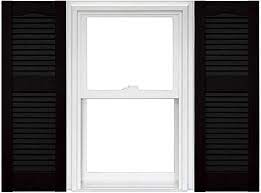 Photo 1 of Builders Edge 12 in. x 52 in. Louvered Vinyl Exterior Shutters Pair in Black