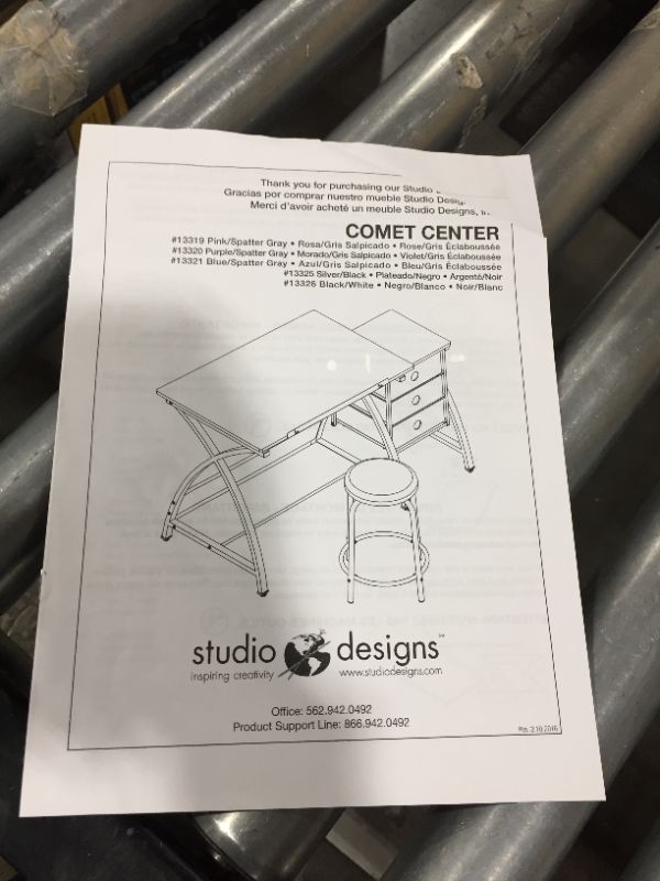 Photo 4 of 2 Piece Comet Art, Hobby, Drawing, Drafting, Craft Table with 36"W x 23.75"D Angle Adjustable Top and Stool in Silver/Black, Assembled Dimensions: 50" W x x 29.5" H
