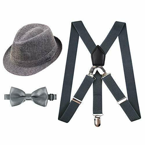 Photo 1 of Alizeal 1920s Suspender and Bow Tie Set with Hat for Kids(Gray)
