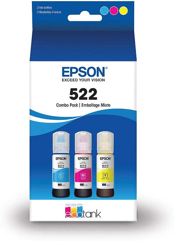 Photo 1 of EPSON T522 EcoTank Ink Ultra-high Capacity Bottle Color Combo Pack (T522520-S) for select Epson EcoTank Printers
