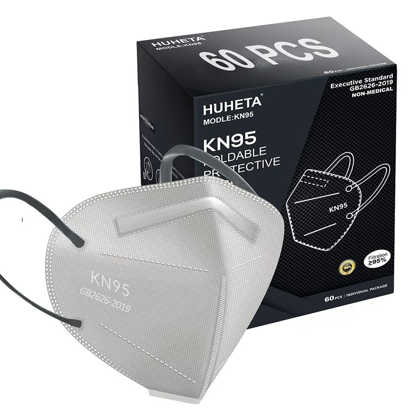 Photo 1 of HUHETA KN95 Face Mask 60 PCs, 5-Ply Safety Masks for Men and Women, Filter Efficiency Over 95% (Grey Mask)
