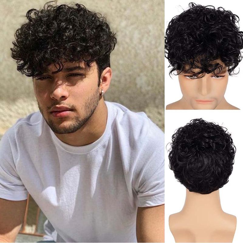 Photo 1 of Dai Cloud Men Wigs Black Short Curly Fluffy Layered Character Costume Halloween Hairs Wig Heat Resistant
