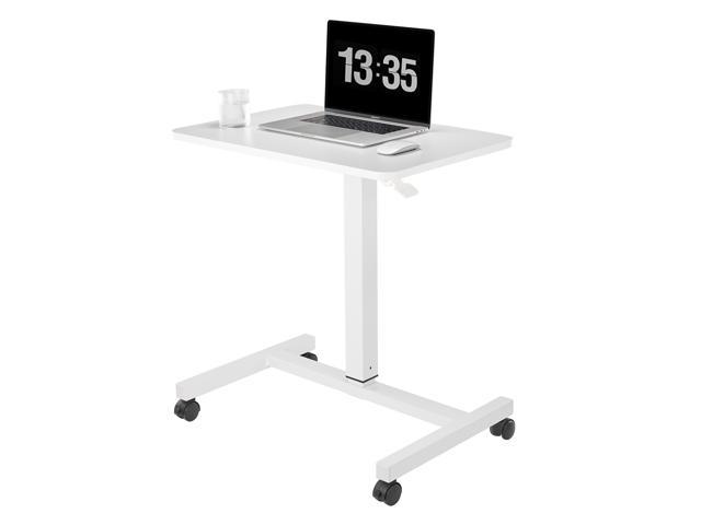 Photo 1 of CLATINA Mobile Laptop Desk Pneumatic Sit to Stand Table Height Adjustable Rolling Cart with Lockable Wheels for Home Office Computer Workstation 28" x 19" White Round Edge Design Elegant - Fidel
