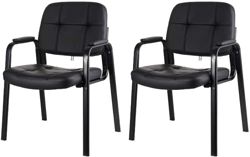 Photo 1 of CLATINA Waiting Room Guest Chair with Bonded Leather Padded Arm Rest for Office Reception and Conference Desk Black 2 Pack
