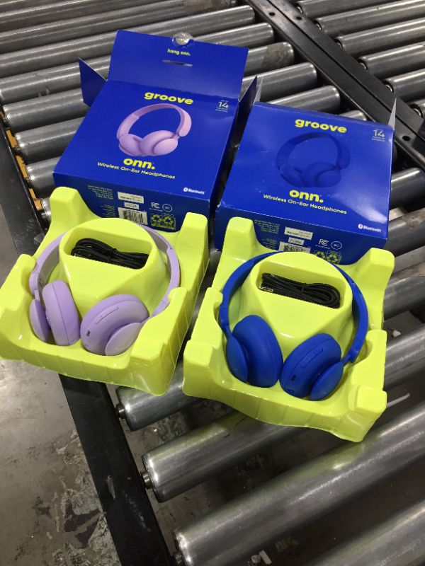 Photo 1 of 2 PACK onn. Bluetooth On-Ear Headphones, PURPLE AND BLUE 