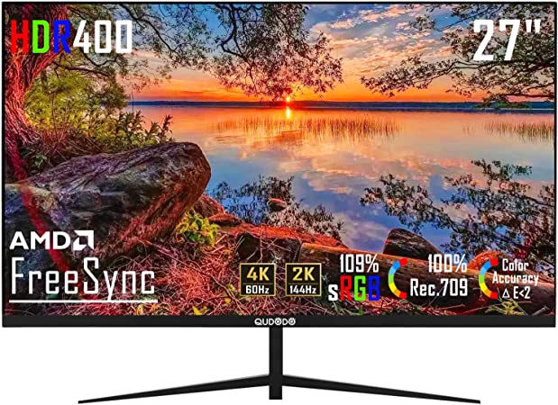 Photo 1 of QUDODO 4K UHD (3840x2160) 2K 144HZ 1ms Computer Monitor, HDMI Display Port, 109% sRGB, HDR400, VESA, Eye Saver Mode, G-Sync/AMD FreeSync
