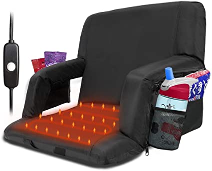 Photo 1 of Blufree Extra Wide Heated Stadium Seat, Foldable Portable Bleacher Chair, 6 Reclinng Positions Back and Arm Support Thick Cushion for Outdoors Picnic Camping & Sports. (Not Include USB Power Bank)
