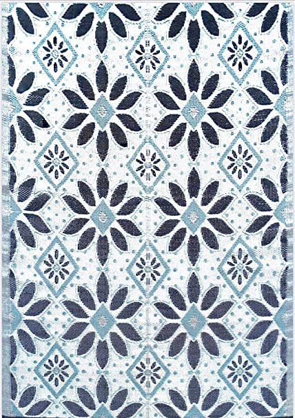 Photo 1 of BalajeesUSA Outdoor Patio Rugs clearance 6'x9' (183 cm x 274 cm) Sky Blue, Black, Grey