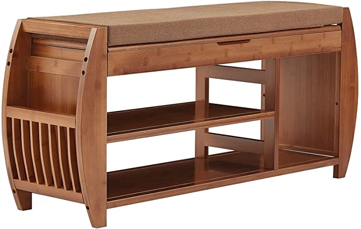 Photo 1 of Bamboo Shoe Rack & Shoe Bench, Entryway Storage Organizer, Multi Function for Hallway Bathroom Living Room Corridor and Garden, Detachable Cushion with Hidden Storage Compartment
