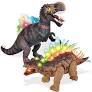 Photo 1 of 2 Pack Electronic Walking Dinosaur Toy with LED Light Up Eyes, Roaring Sound, Realistic Spinosaurus and Stegosaurus, Dinosaur Party
