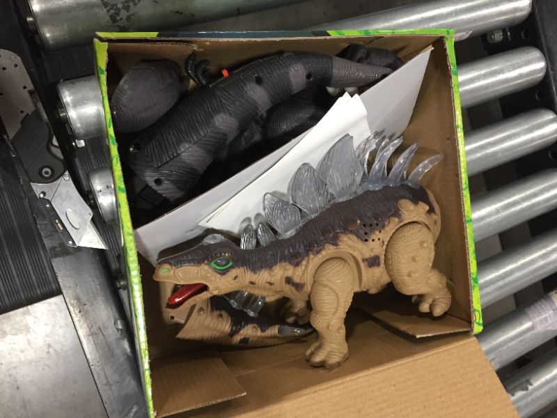 Photo 2 of 2 Pack Electronic Walking Dinosaur Toy with LED Light Up Eyes, Roaring Sound, Realistic Spinosaurus and Stegosaurus, Dinosaur Party