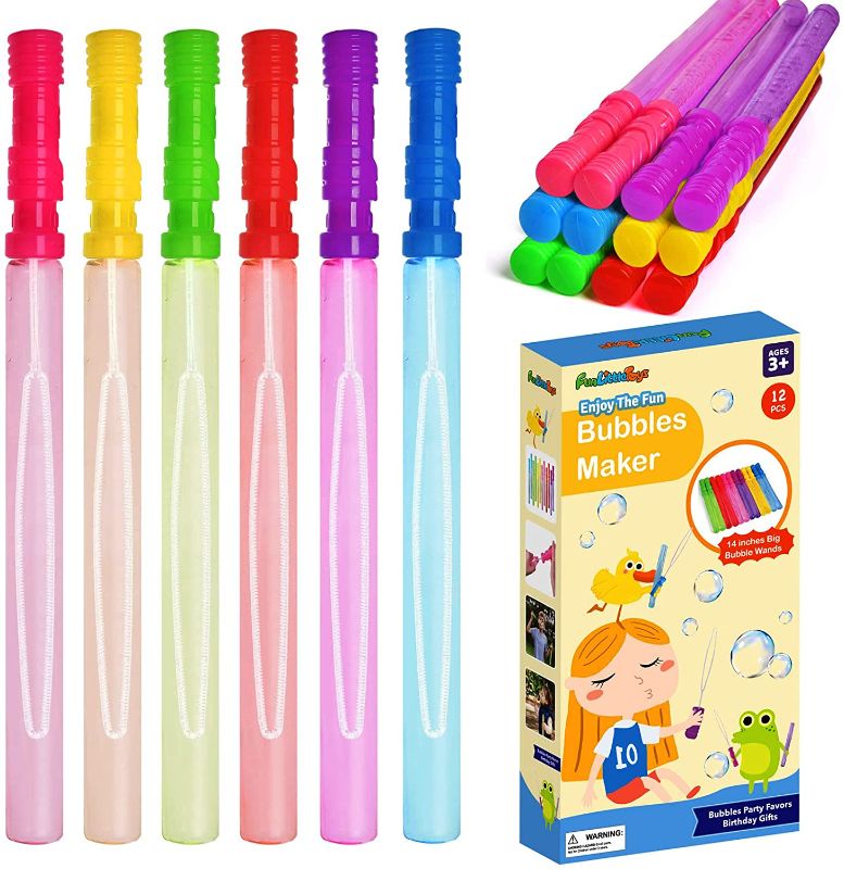 Photo 1 of 12 Packs 14" Big Bubble Wands Pack Assorted Colors for Outdoor / Indoor, Easter Bubbles Party Favors Birthday Gifts, 1 Dozen
