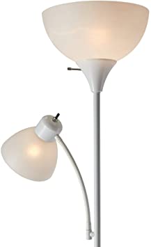 Photo 1 of Globe Electric 67136 Delilah 72" Torchiere Adjustable Reading Light, Matte White, Frosted Plastic Shade, 3-Step Floor Lamp Socket, Rotary On/Off Switch, 72.88"
