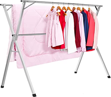 Photo 1 of Clothes Drying Racks, Upgraded Stainless Steel Laundry Drying Rack, Heavy Duty Collapsible Clothes Storage Rack for Indoor Outdoor, 1.5M/59 Inches
