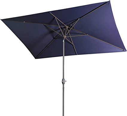 Photo 1 of Aok Garden 6.5×10Ft Rectangular Patio Umbrella Aluminum Pole Outdoor Table Umbrella Tilt with Push Button and Crank for Deck Pool Garden -Navy Blue
