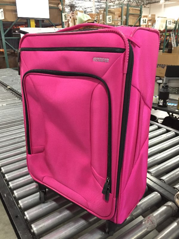 Photo 2 of American Tourister 4 Kix Expandable Softside Luggage with Spinner Wheels, Pink, Checked-Medium 25-Inch
