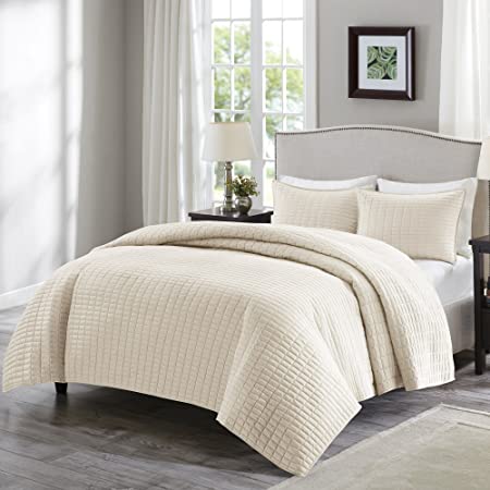 Photo 1 of Comfort Spaces Kienna Quilt Set-Luxury Double Sided Stitching Design All Season, Lightweight, Coverlet Bedspread Bedding, Matching Shams, King/Cal King(104"x90"), Ivory
