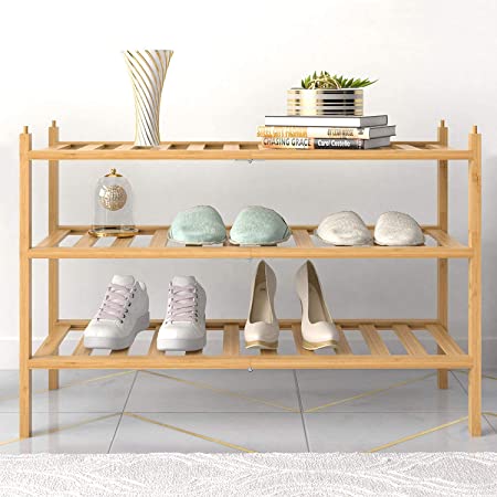 Photo 1 of BAMFOX 3-Tier Shoe Rack,Bamboo Stackable Shoe shelf Storage Organizer For Entryway, Hallway, and Closet
