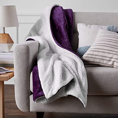 Photo 1 of Amazon Basics Ultra-Soft Micromink Sherpa Blanket - Throw, Plum
50 X 60 IN