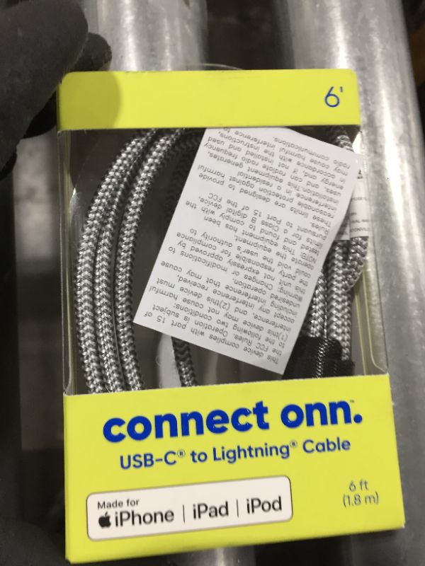 Photo 1 of Onn. 6' Braided USB-C to Lightning Cable, White

