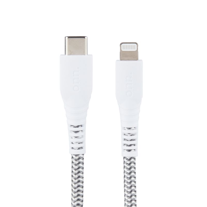 Photo 1 of Onn. 6' Braided USB-C to Lightning Cable, White
