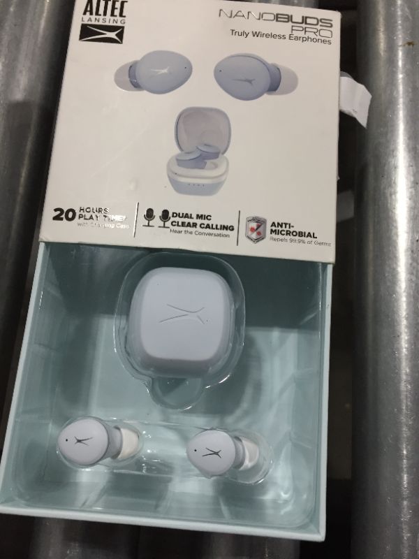 Photo 2 of Altec Lansing NanoPods Truly Wireless Earbuds with Charging Case, TWS Waterproof Bluetooth Earphones with Touch Controls for Travel, Sports, Running, Working (ICY)
