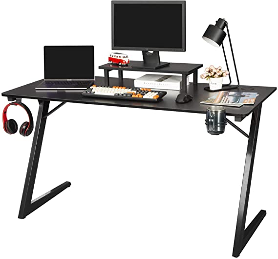 Photo 1 of TOPSKY Gaming Computer Desk Home Office Gaming Table with Cup Holder Headphone Hook Z Shaped Leg(55”, All Black)
