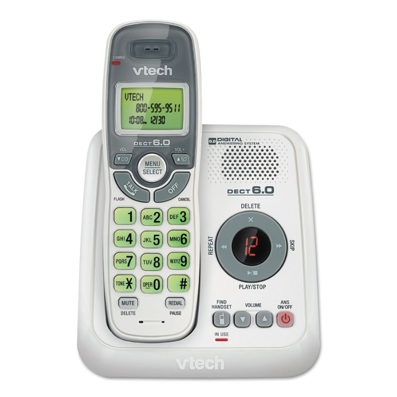 Photo 1 of VTech CS6124 DECT 6.0 Cordless Phone with Answering System and Caller ID/Call Waiting, White with 1 Handset - 1 X Phone Line - Speakerphone - Answerin
